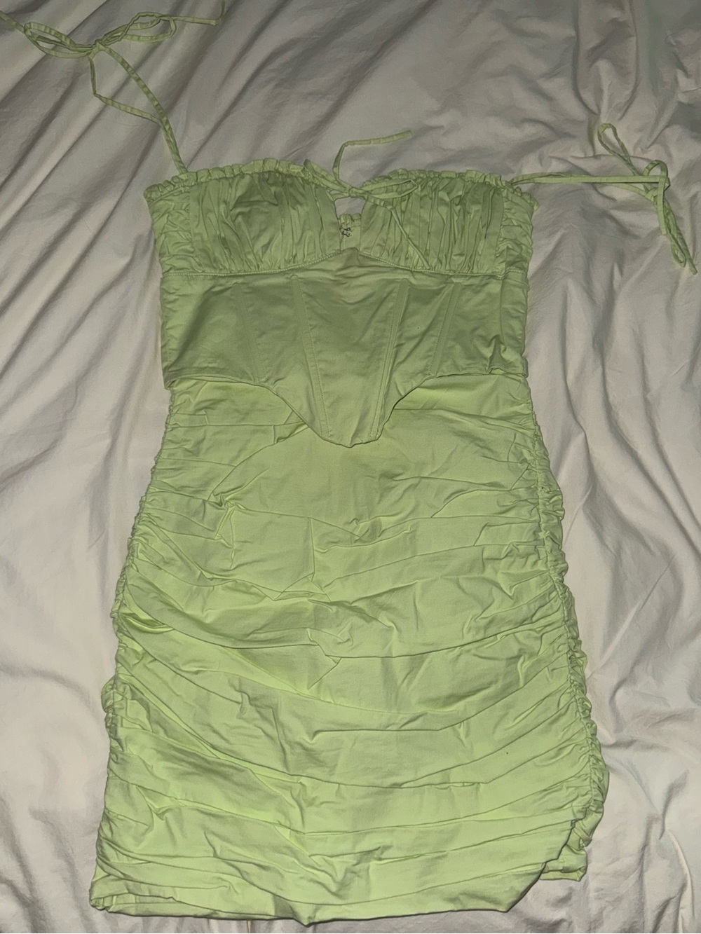 Oh Polly Lime Green Ruched Mini Dress